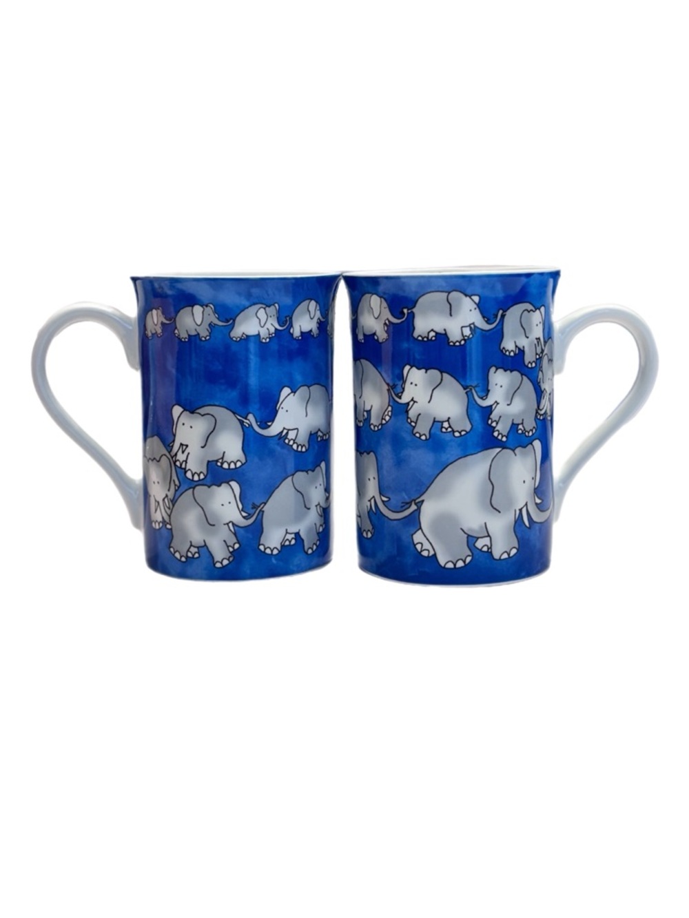 Konitz Chain of Elephants Blue Porcelain Mug Set of 2